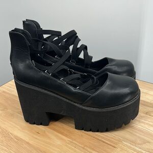 Black Crisscross Platform Mary Janes